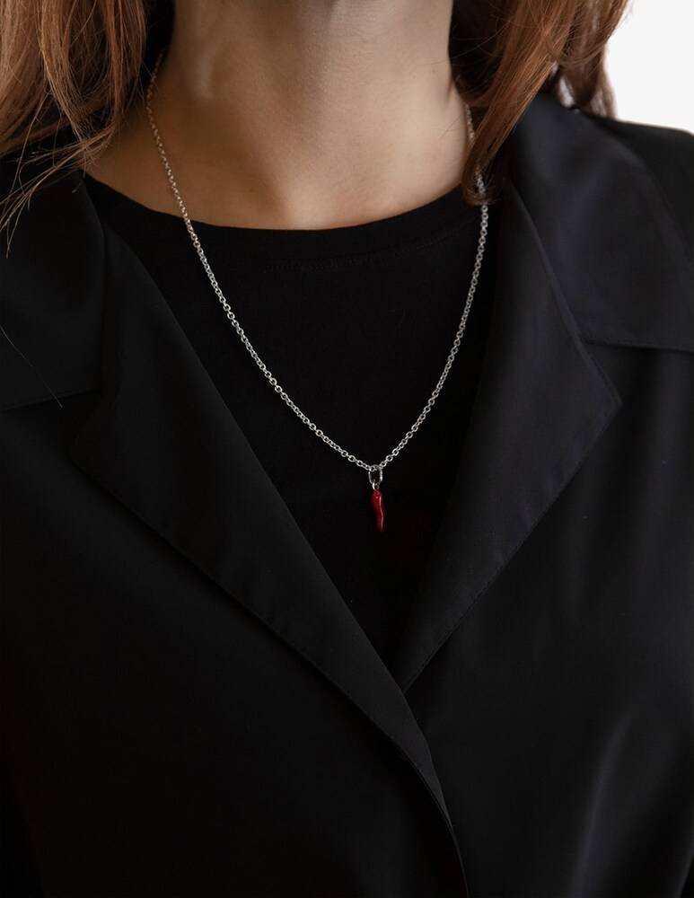 NOVE25 Pendente Corno Rosso Smaltato - Argento