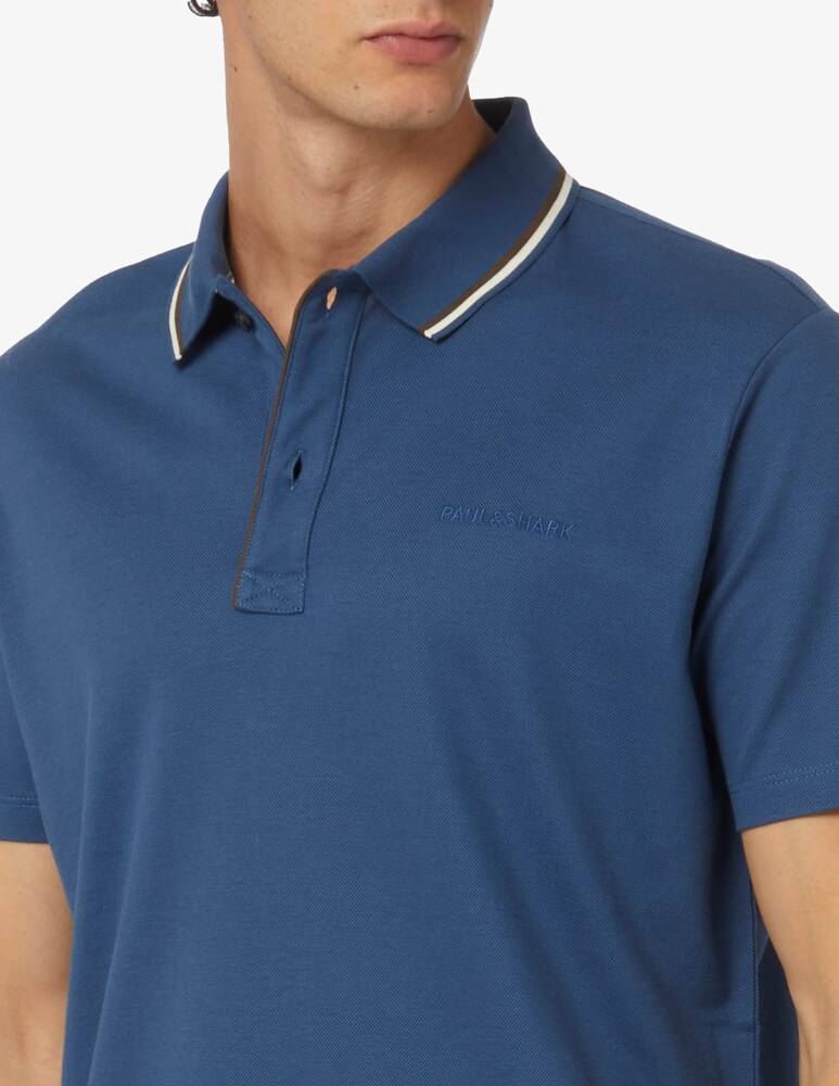 Paul & Shark Polo Manica Corta Tencel Pique Con Logo Ricamato