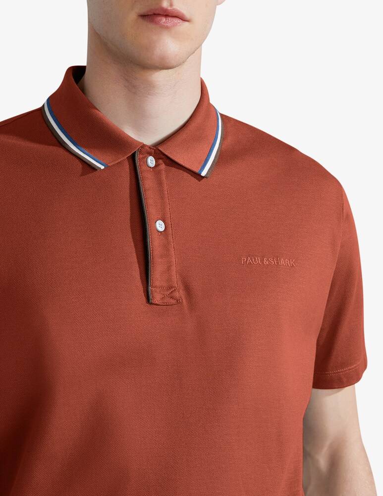 Paul & Shark Polo Manica Corta Tencel Pique Con Logo Ricamato