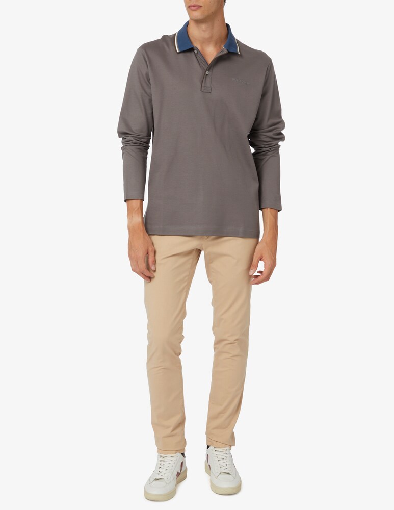 Paul & Shark Polo Manica Lunga In Cotone Tencel Jersey Con Logo Ricamato