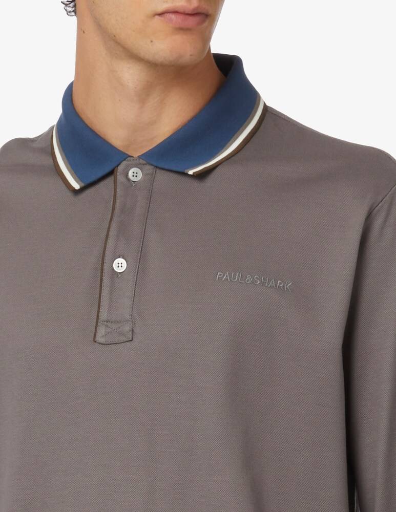 Paul & Shark Polo Manica Lunga In Cotone Tencel Jersey Con Logo Ricamato