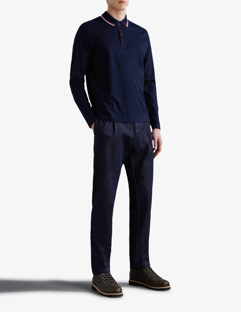 Paul & Shark Polo Manica Lunga In Cotone Tencel Jersey Con Logo Ricamato