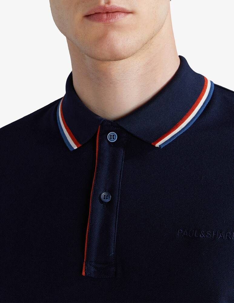 Paul & Shark Polo Manica Lunga In Cotone Tencel Jersey Con Logo Ricamato