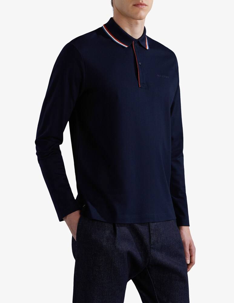 Paul & Shark Polo manica lunga in cotone tencel jersey con logo ricamato