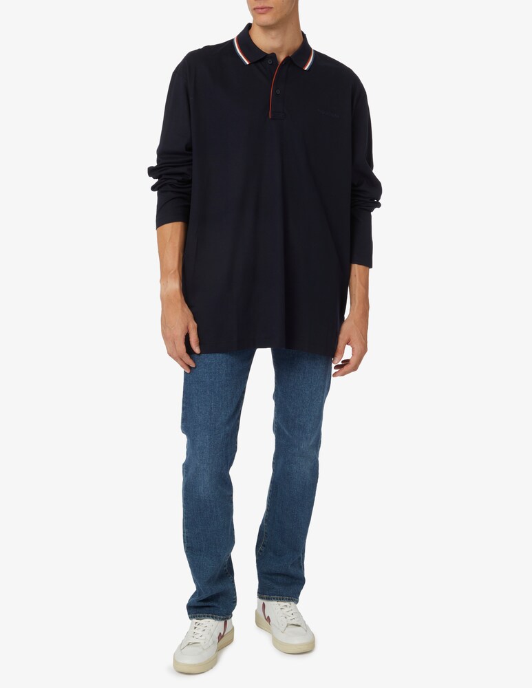 Paul & Shark Polo Manica Lunga In Cotone Tencel Jersey Con Logo Ricamato