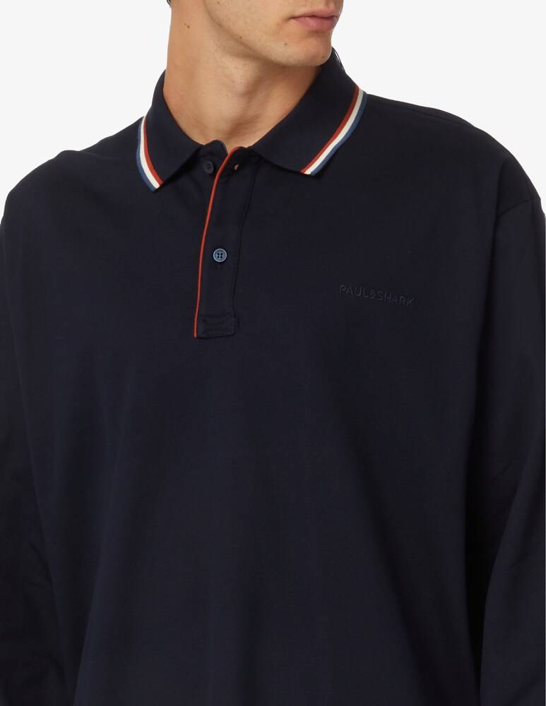 Paul & Shark Polo Manica Lunga In Cotone Tencel Jersey Con Logo Ricamato