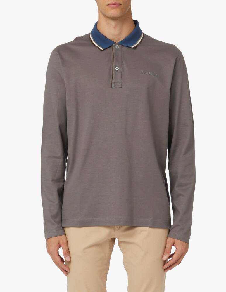 Paul & Shark Polo manica lunga in cotone tencel jersey con logo ricamato
