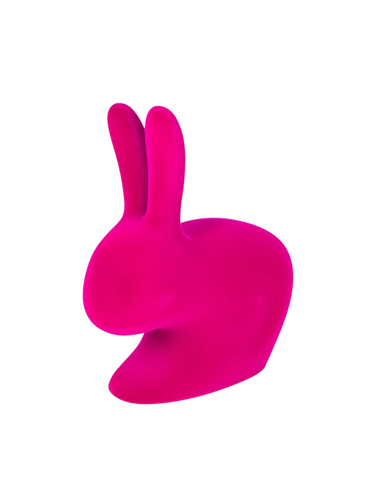 Qeeboo Sgabello Rabbit Baby Con Finitura In Velluto Fuxia
