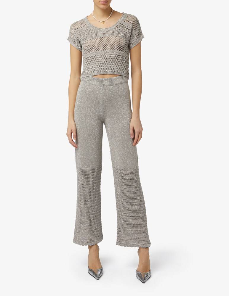 Rinascente Collection Pink Label Maglia Crop Lurex A Maniche Corte Traforata