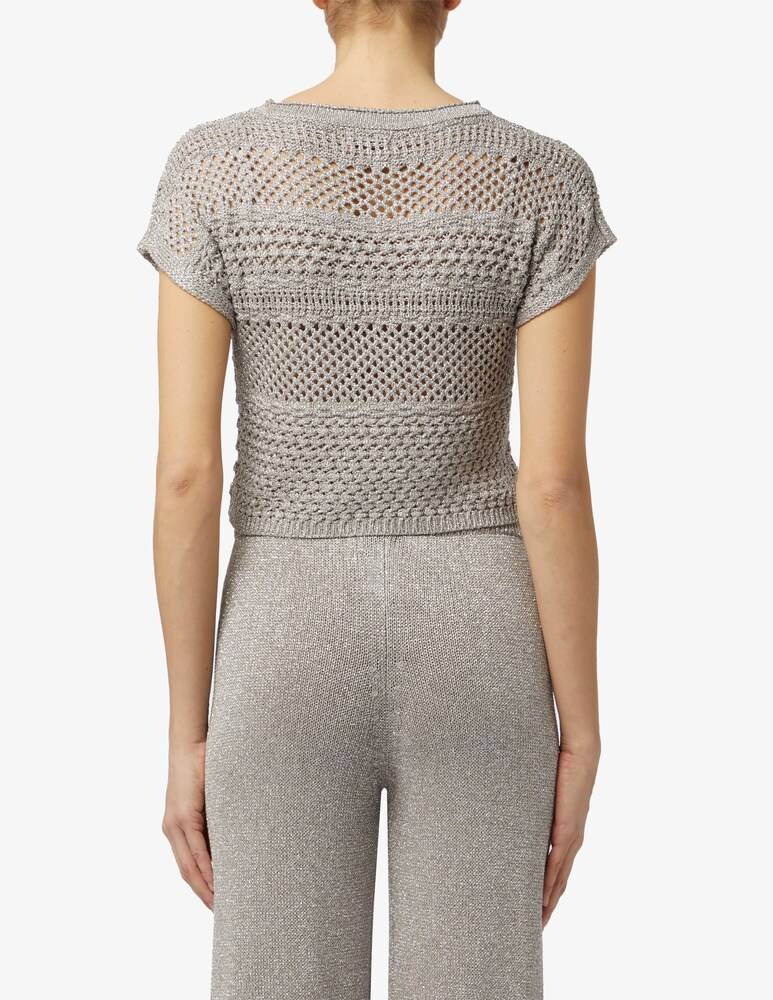 Rinascente Collection Pink Label Maglia Crop Lurex A Maniche Corte Traforata