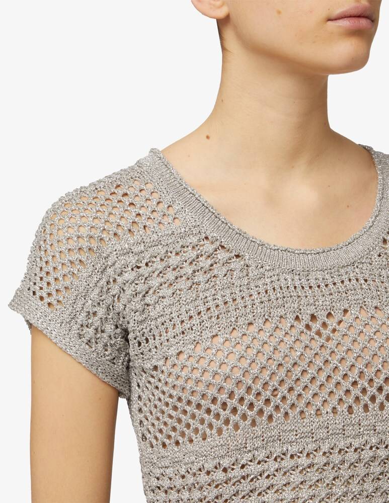 Rinascente Collection Pink Label Maglia Crop Lurex A Maniche Corte Traforata