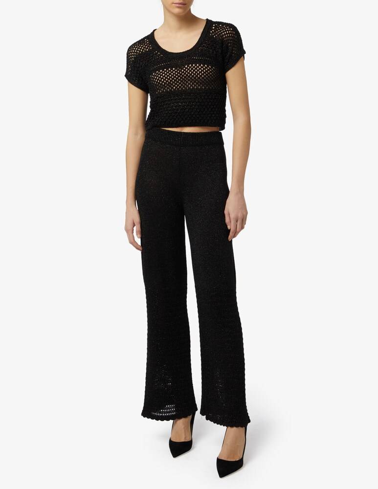 Rinascente Collection Pink Label Maglia Crop Lurex A Maniche Corte Traforata