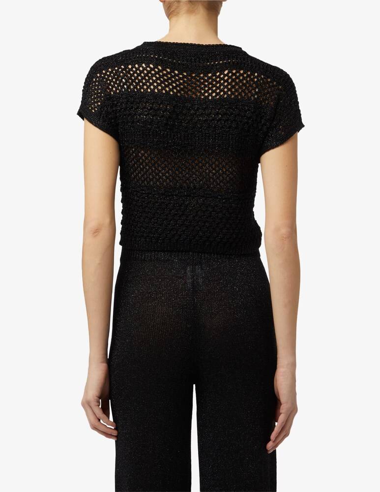 Rinascente Collection Pink Label Maglia Crop Lurex A Maniche Corte Traforata