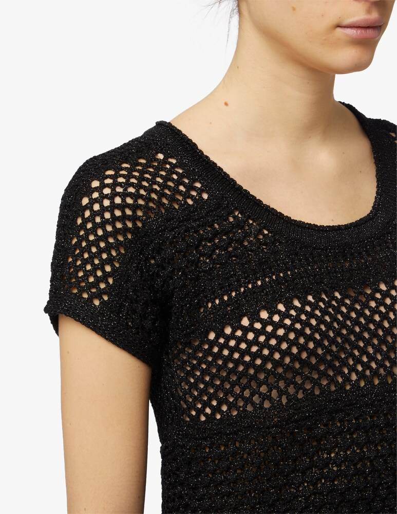 Rinascente Collection Pink Label Maglia Crop Lurex A Maniche Corte Traforata