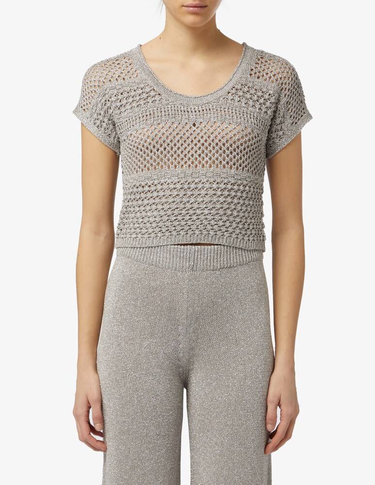 Rinascente Collection Pink Label Maglia crop lurex a maniche corte traforata