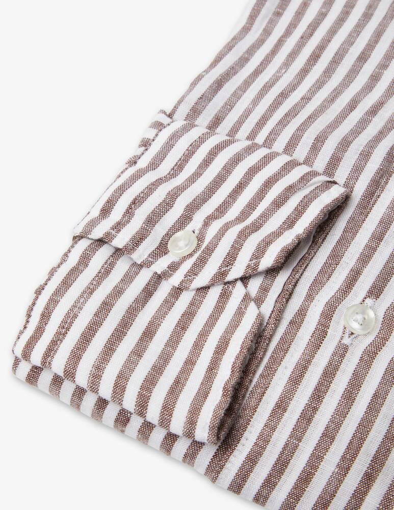Sartoria Italiana Camicia Lino Bastonetto Slim Collo Francese