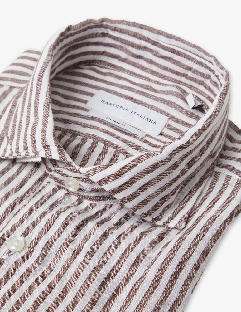 Sartoria Italiana Camicia Lino Bastonetto Slim Collo Francese