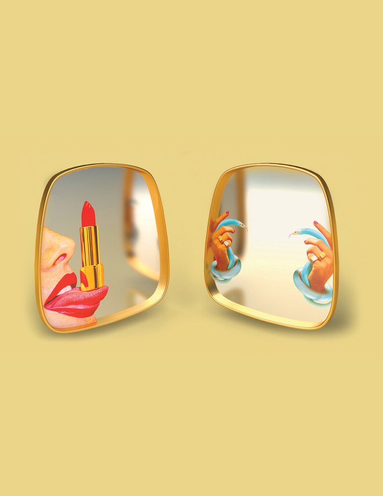 Seletti Specchio Con Cornice Legno "Toiletpaper" Tongue - Multicolor