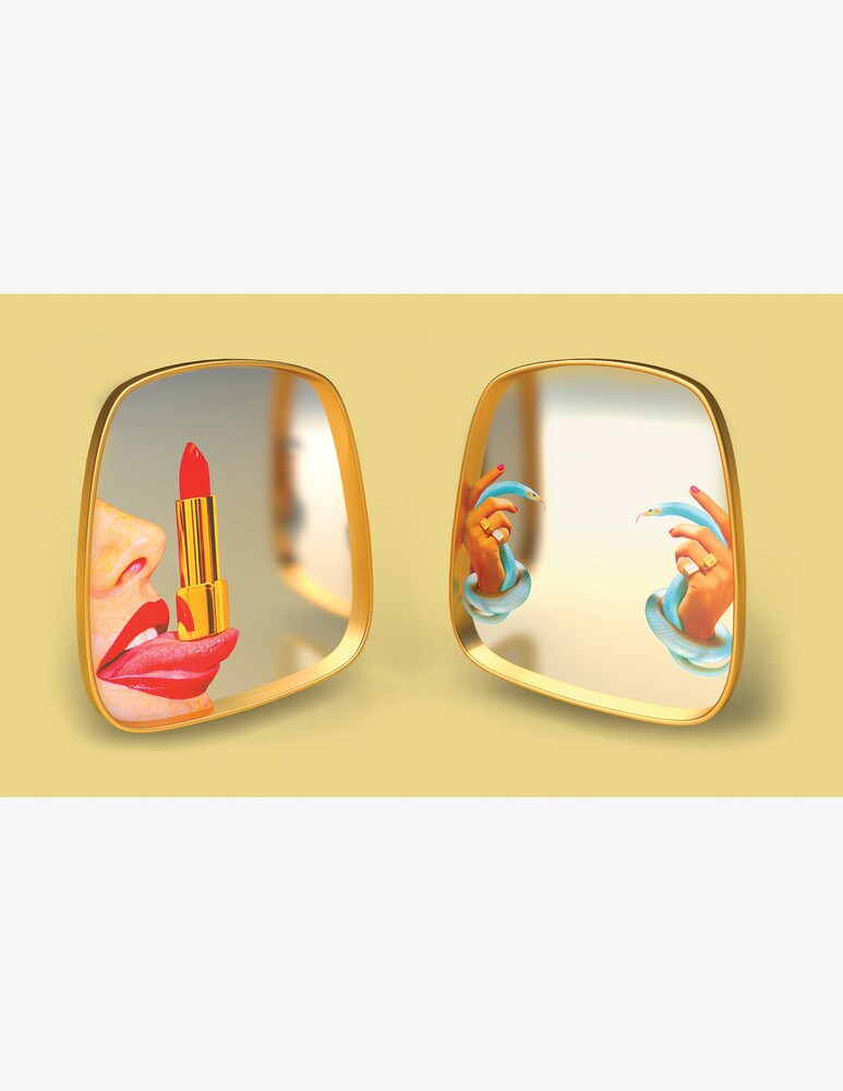 Seletti Toiletpaper Specchio With Wooden Frame Hand Snakes - Oro