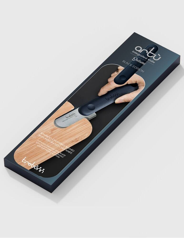 Trebonn Artù Black Edition Tagliere In Bambù Con Coltello Salame - Nero