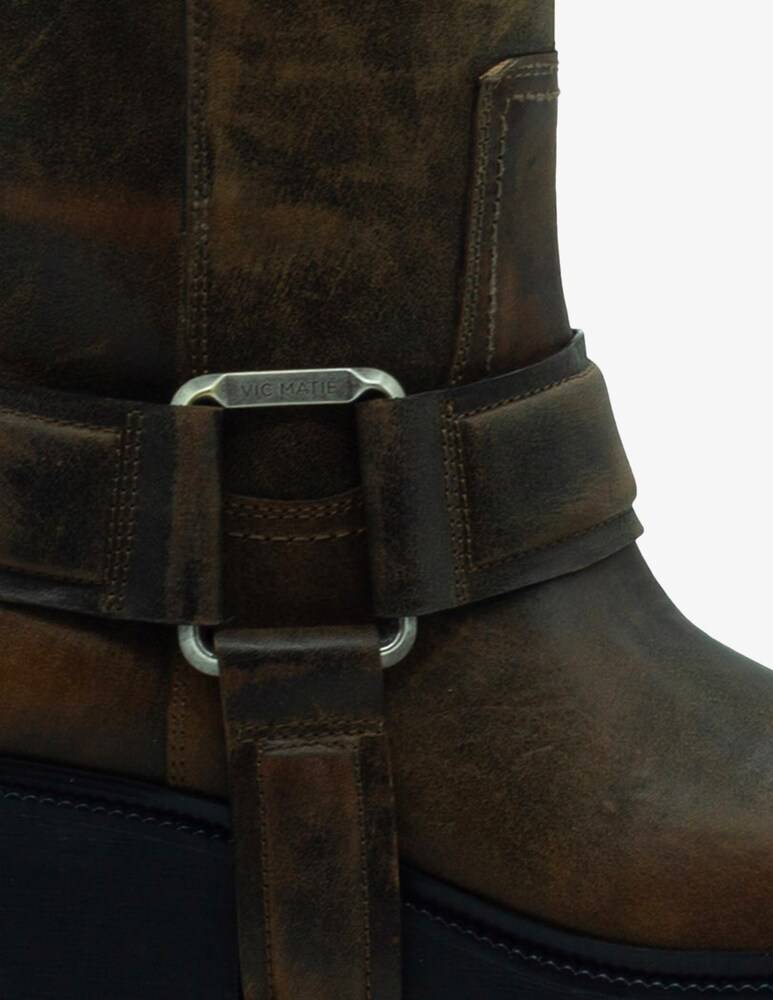 Vic Matié Stivale Da Sella Biker In Cuoio Vintage