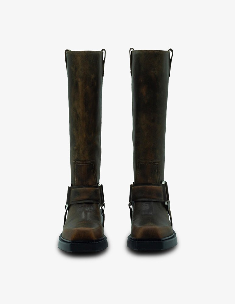 Vic Matié Stivale Da Sella Biker In Cuoio Vintage