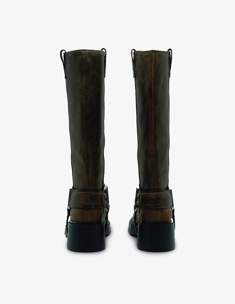 Vic Matié Stivale Da Sella Biker In Cuoio Vintage