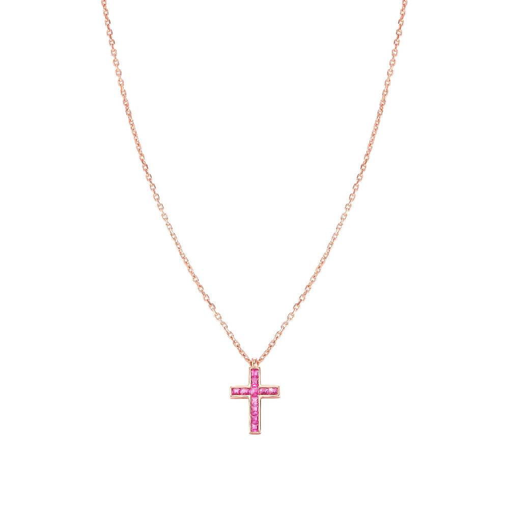 Nomination Collana Carismatica Croce E CubIc Zirconia Fucsia