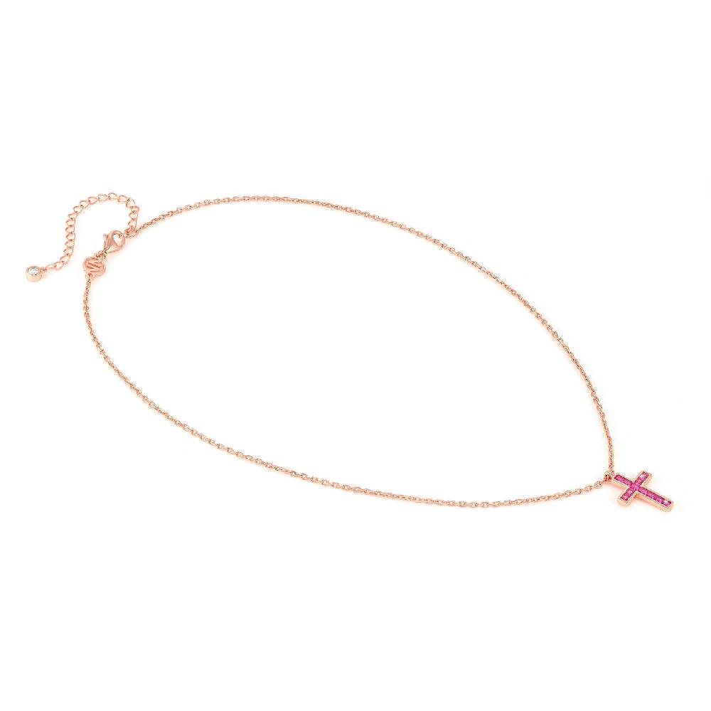 Nomination Collana Carismatica Croce E CubIc Zirconia Fucsia