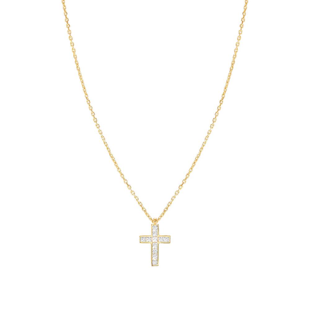 Nomination Collana Carismatica Croce In Oro Giallo E CubIc Zirconia Bianchi