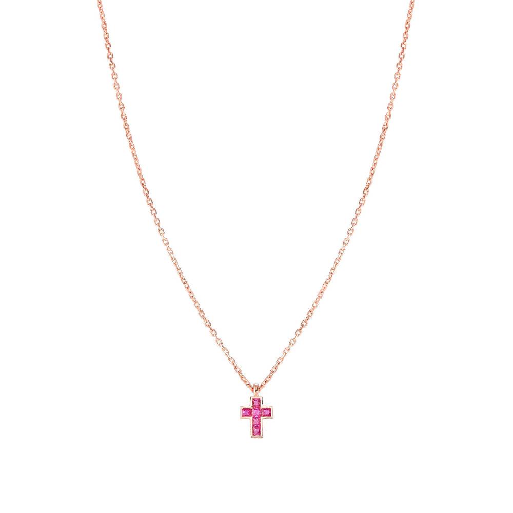 Nomination Collana Carismatica Croce Piccola In Oro Rosa E Pietre Fucsia