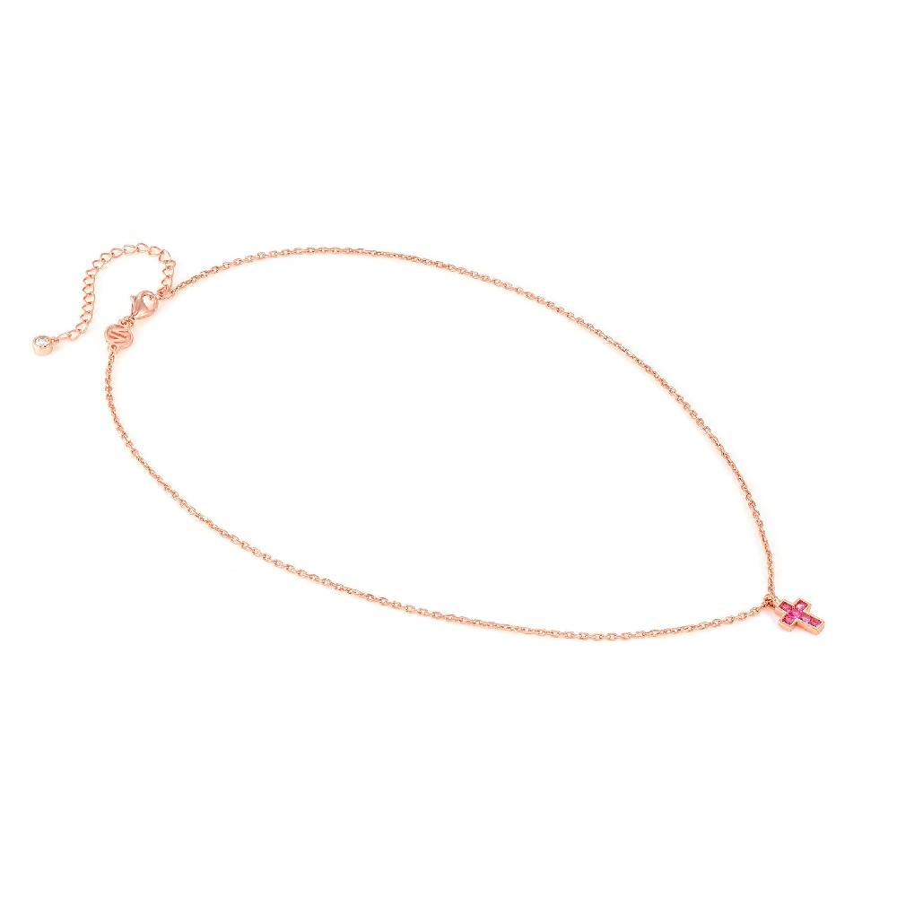 Nomination Collana Carismatica Croce Piccola In Oro Rosa E Pietre Fucsia