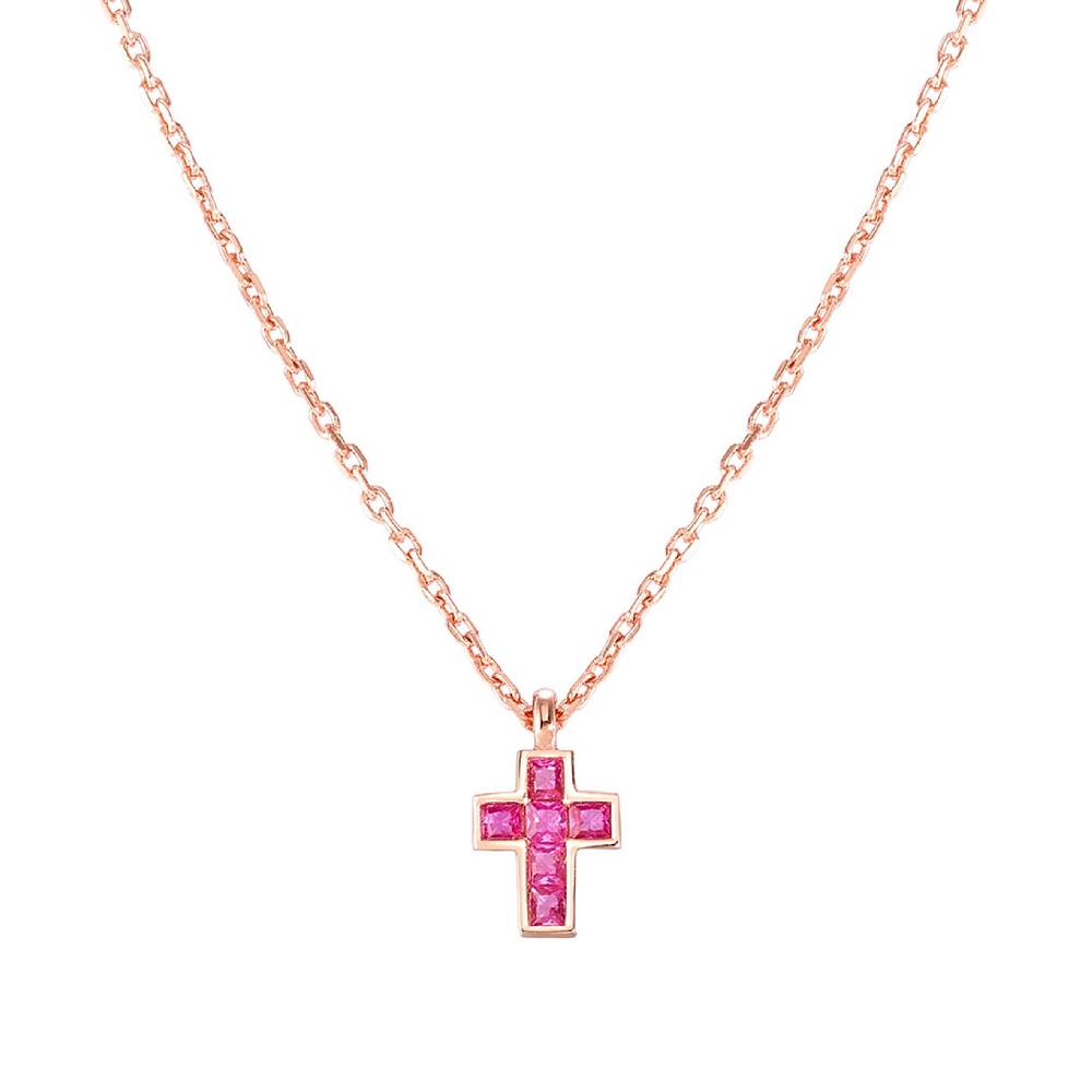 Nomination Collana Carismatica Croce Piccola In Oro Rosa E Pietre Fucsia