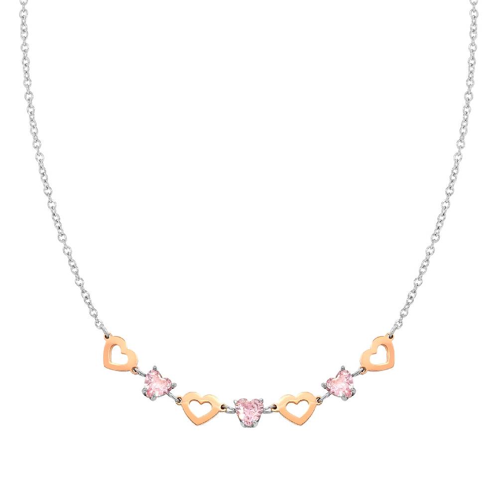 Nomination Collana Principessina pietre rosa e cuori