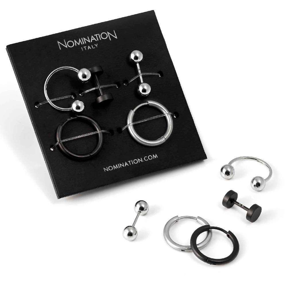 Nomination Set Di 5 Orecchini Uomo In Acciaio