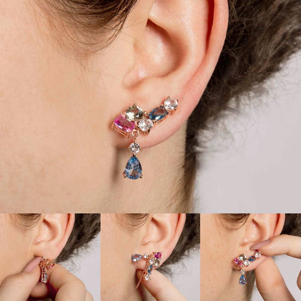 Nomination Orecchini Climber Colour Wave Con Zircone Pendente