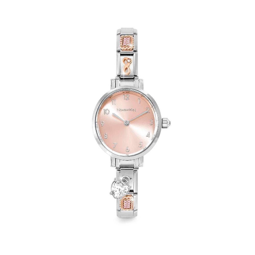 Nomination Orologio Time Quadrante Ovale Rosa e 4 Link decorati sul Cinturino