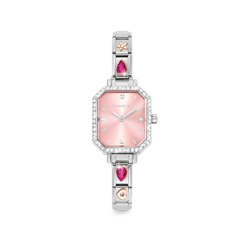 Nomination Orologio Time Quadrante Rosa e Zirconi con 4 Link decorati sul Cinturino