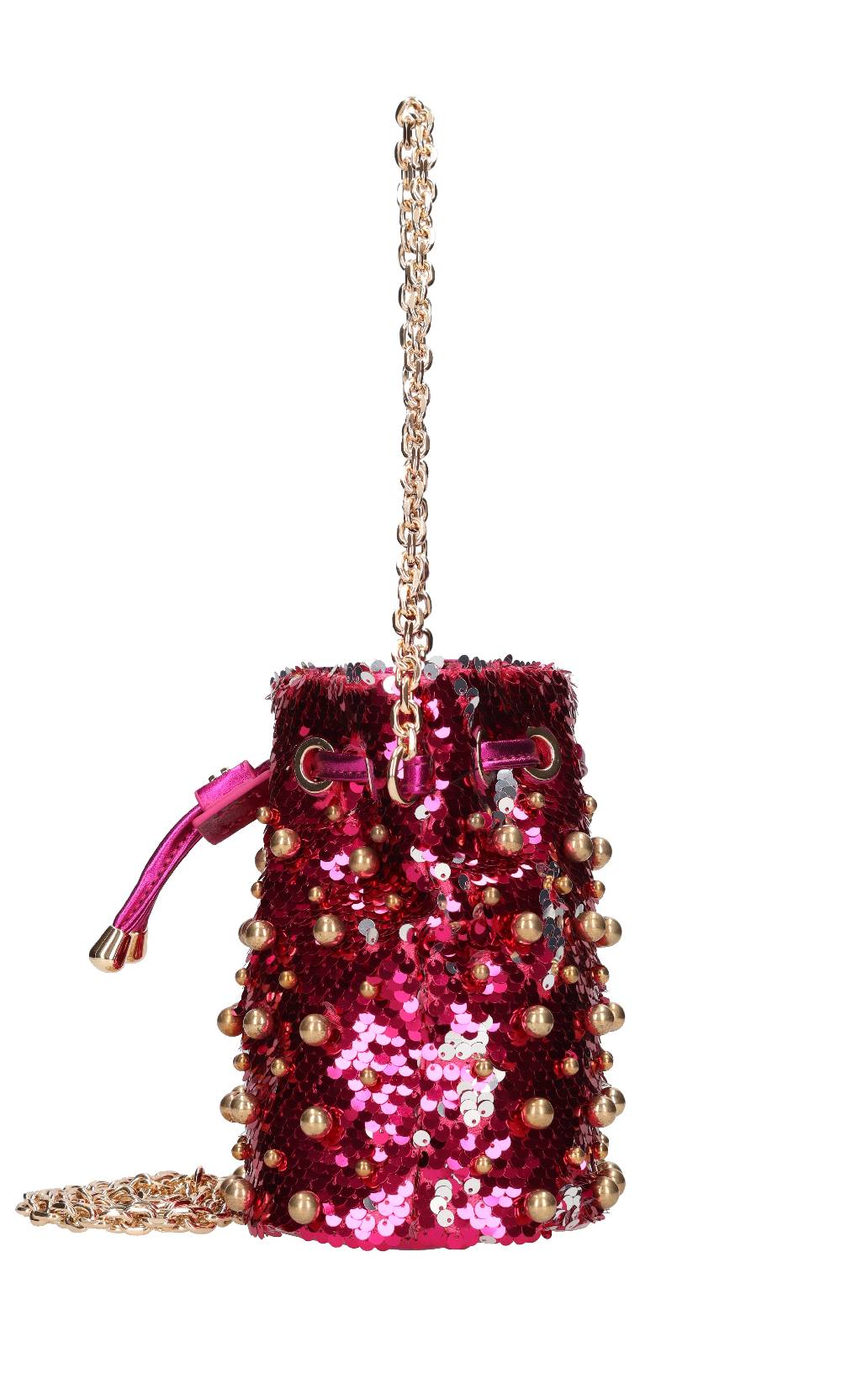 LA CARRIE Borsa In Paillettes Ed Ecopelle Con Borchie Sferiche Applicate