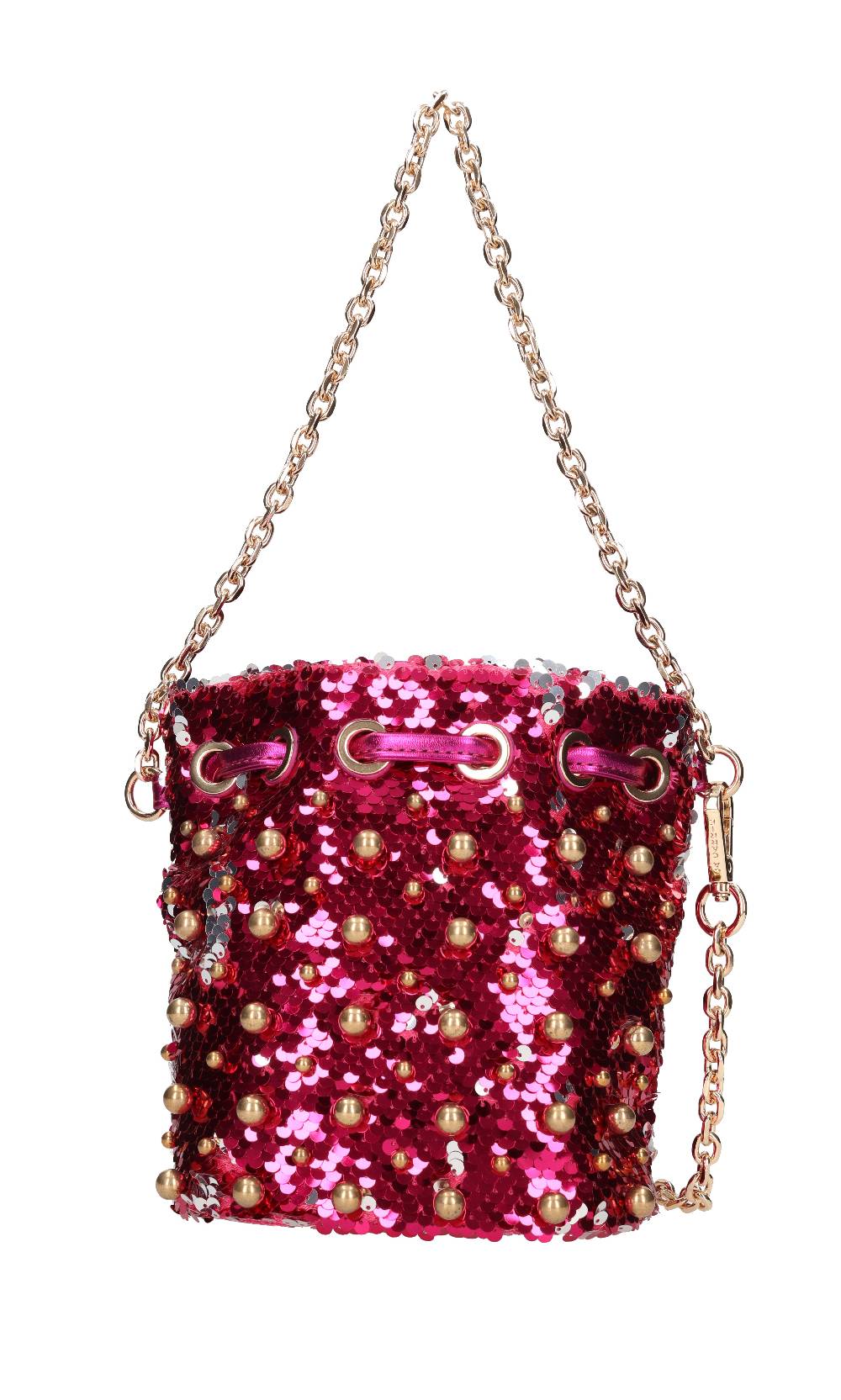 LA CARRIE Borsa In Paillettes Ed Ecopelle Con Borchie Sferiche Applicate