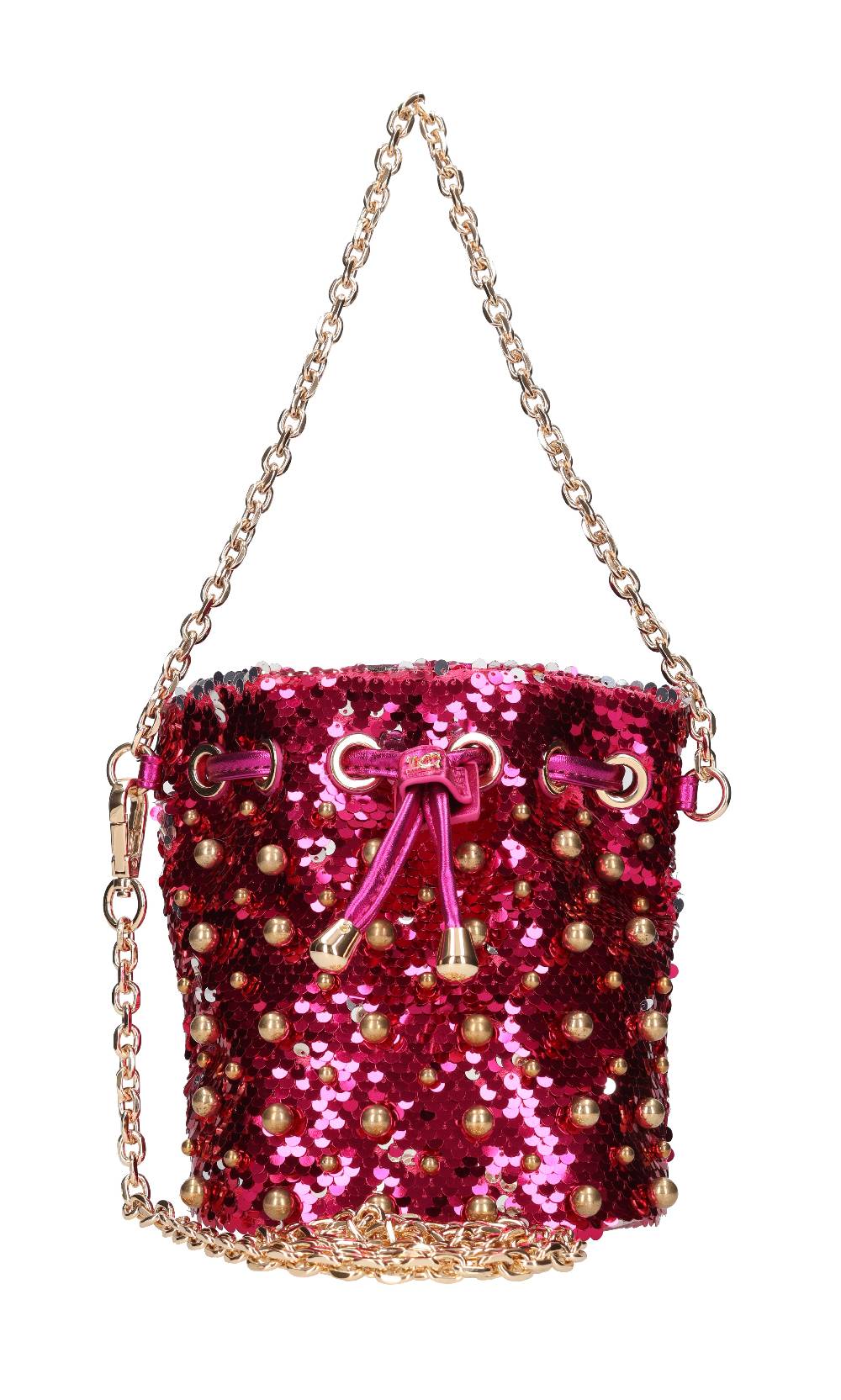 LA CARRIE Borsa in paillettes ed ecopelle con borchie sferiche applicate