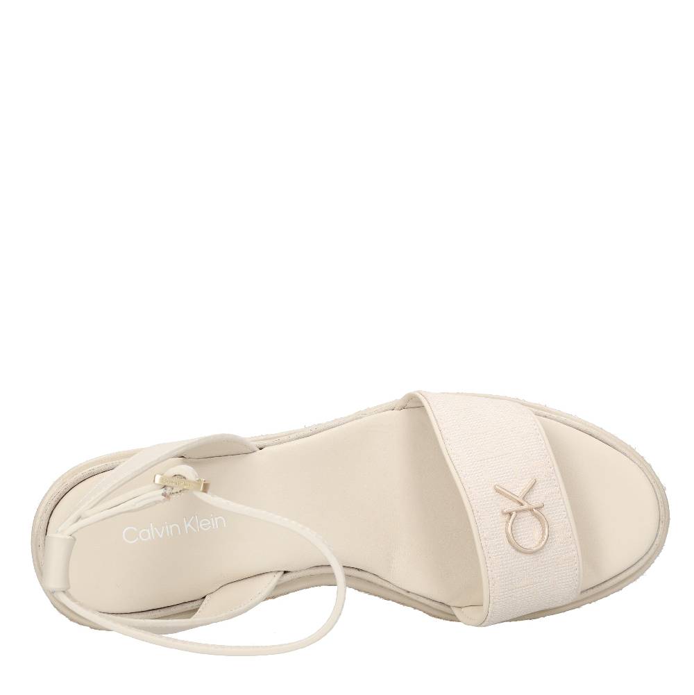 CALVIN KLEIN Sandali Con Zeppa In Pelle E Tessuto