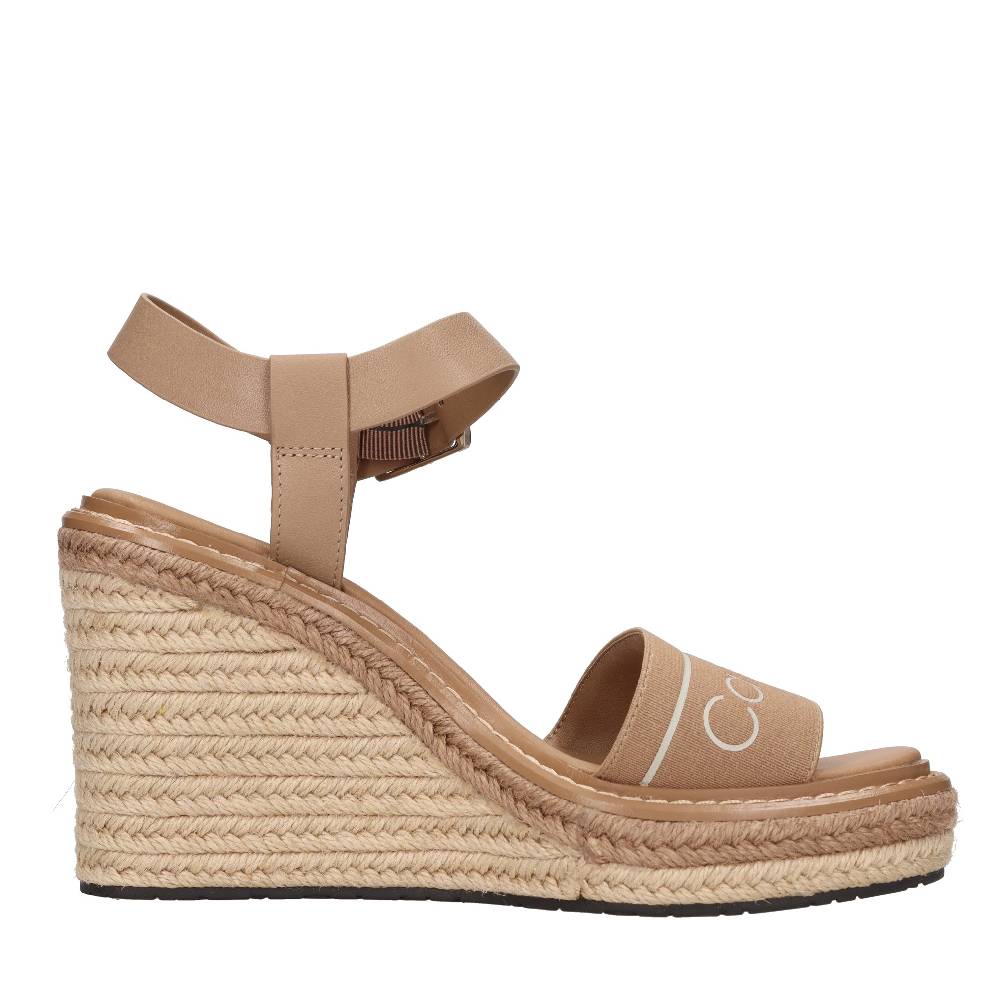 CALVIN KLEIN Sandali Con Zeppa In Pelle E Tessuto