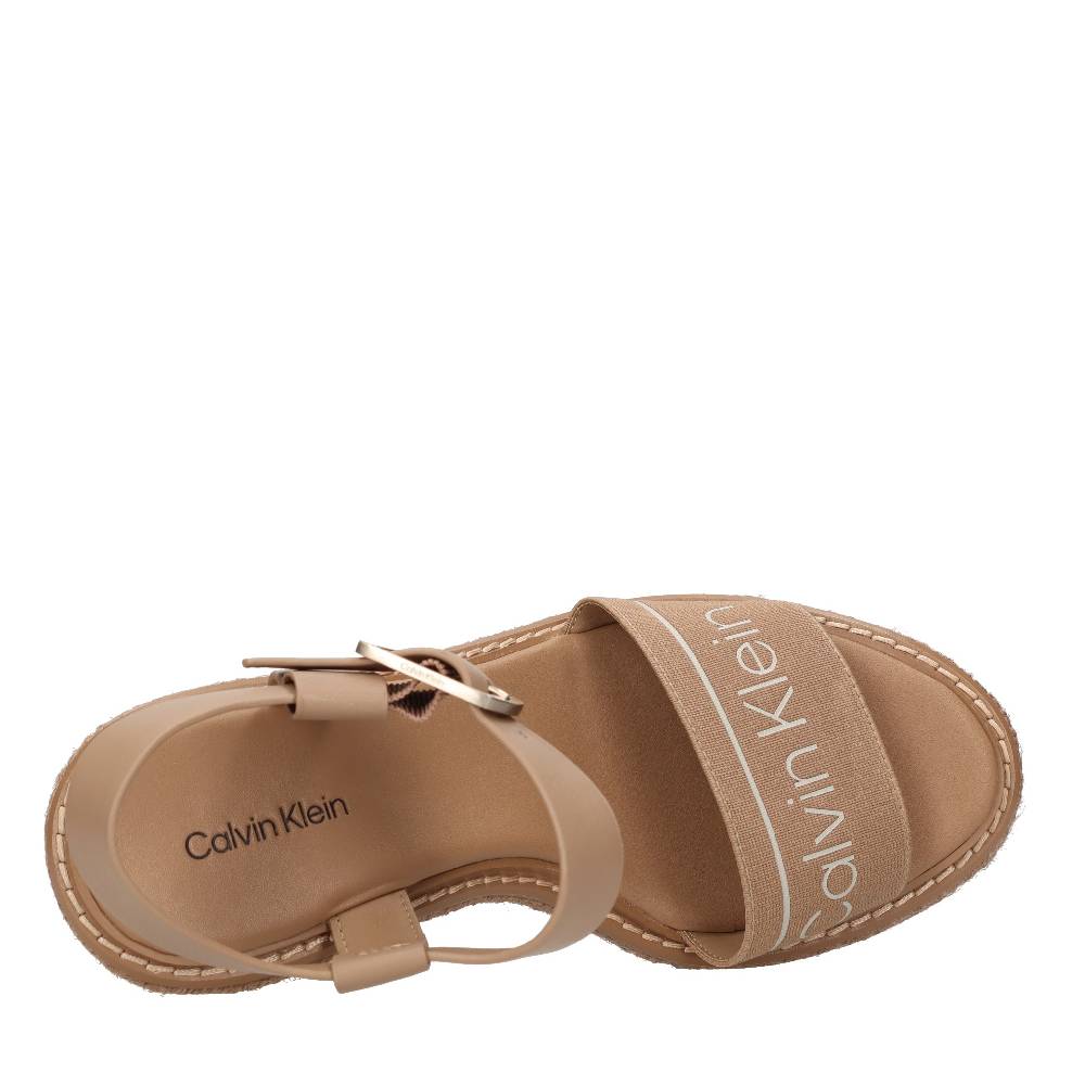 CALVIN KLEIN Sandali Con Zeppa In Pelle E Tessuto
