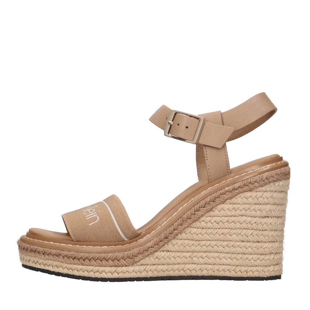 CALVIN KLEIN Sandali con zeppa in pelle e tessuto