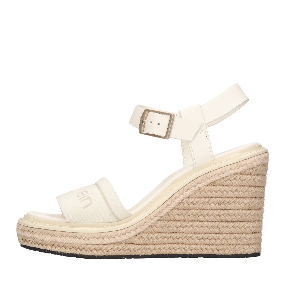 CALVIN KLEIN Sandali con zeppa in pelle e tessuto