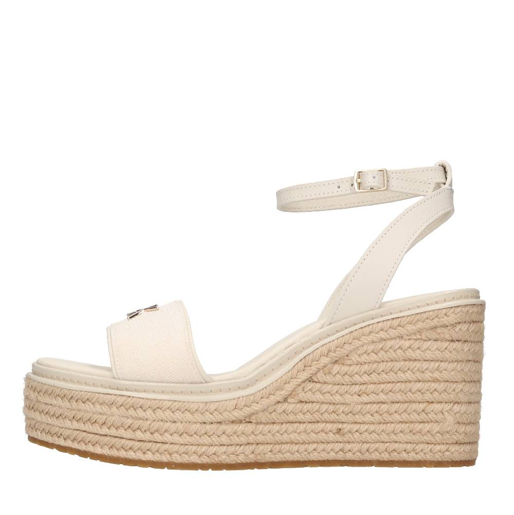 CALVIN KLEIN Sandali con zeppa in pelle e tessuto