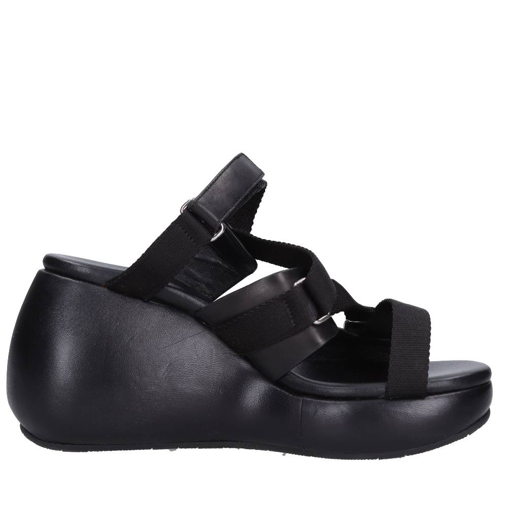 CASADEI Mules Zeppa In Pelle E Tessuto