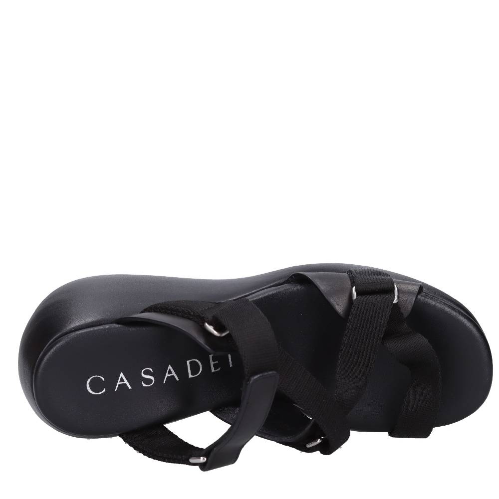 CASADEI Mules Zeppa In Pelle E Tessuto