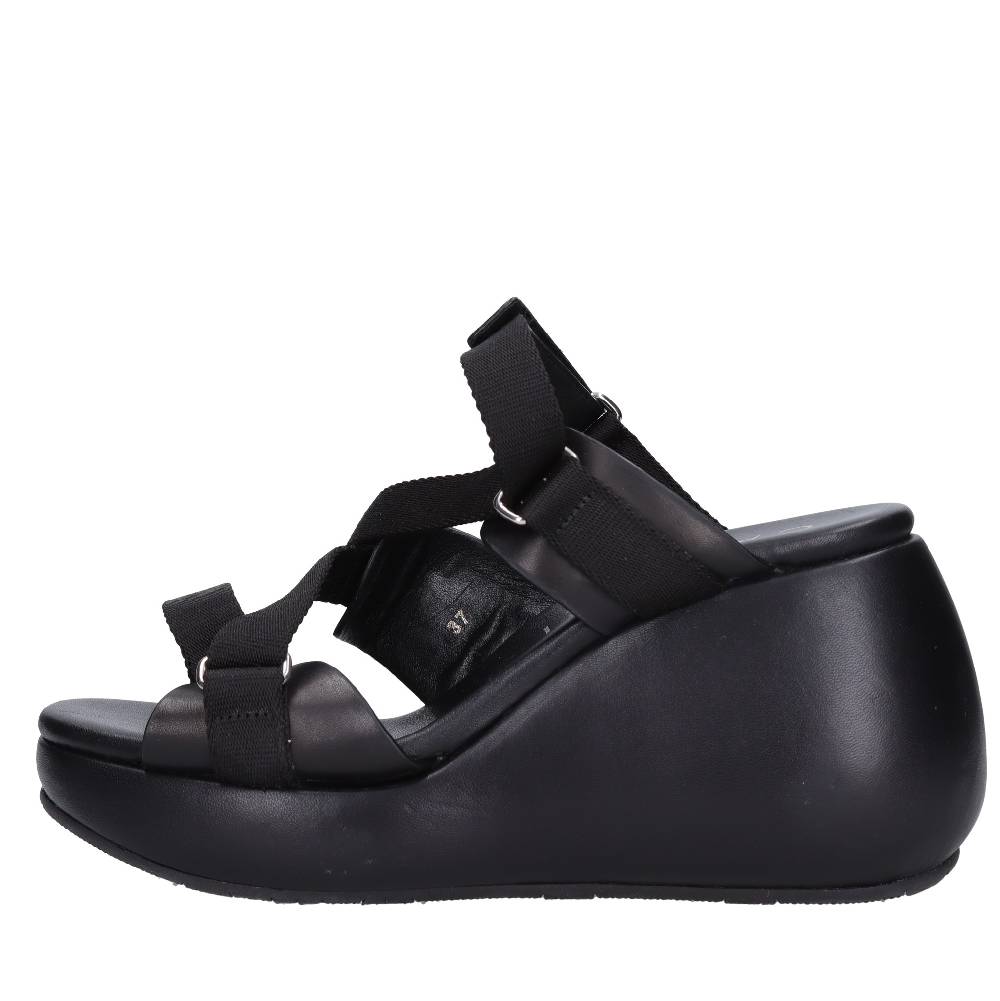 CASADEI Mules Zeppa in pelle e tessuto